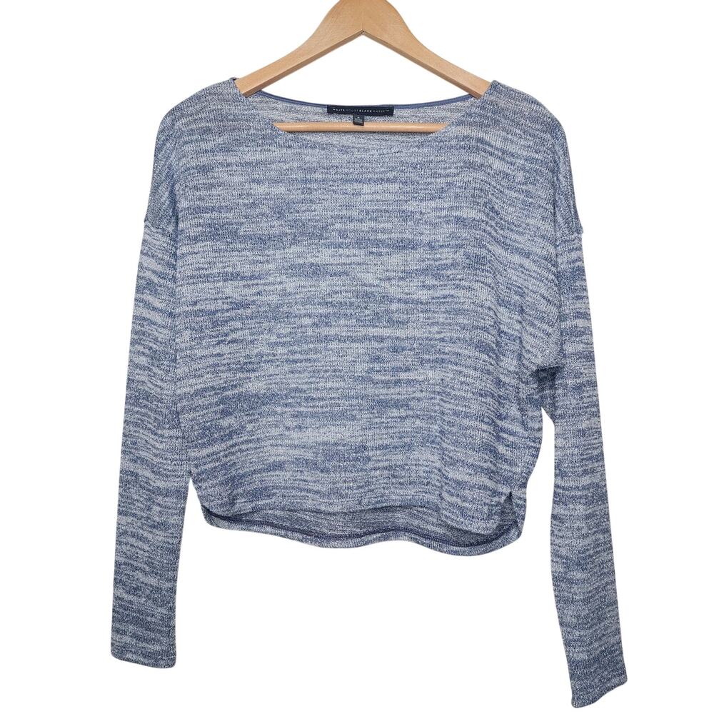 White House Black Market Blue Silver Metallic Cropped Sweater Size Small